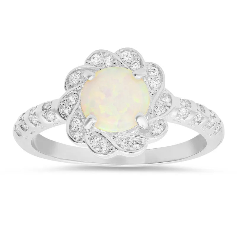 Sterling Silver Opal Floral Ring sold by Ruumur