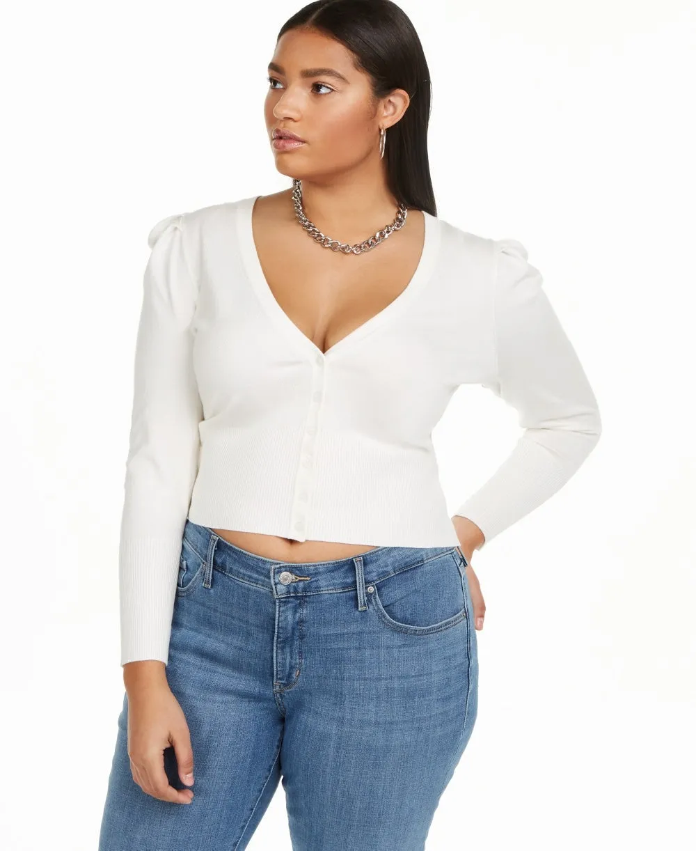 Danielle Bernstein Women's Plus Size Puff Sleeve Cardigan Natural Size 1X sold by Ruumur