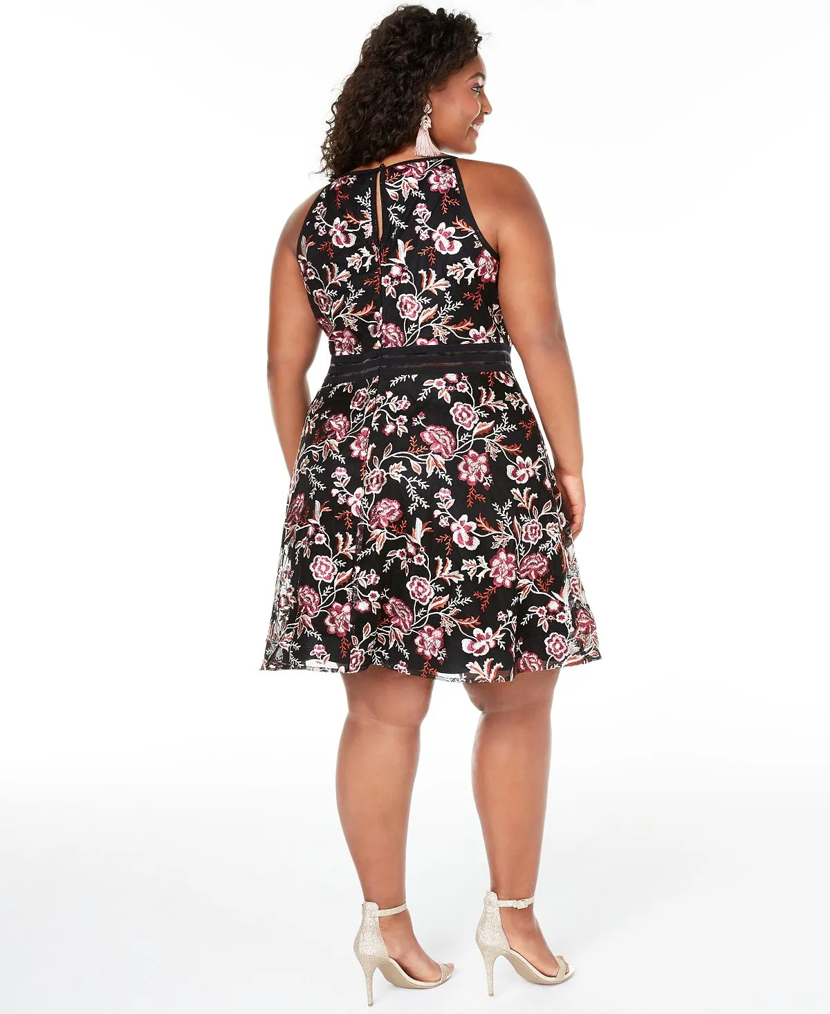 BCX Women's Floral Sleeveless Halter Knee Length Fit Flare Party Dress Black Size 24W sold by Ruumur product image thumbnail 2