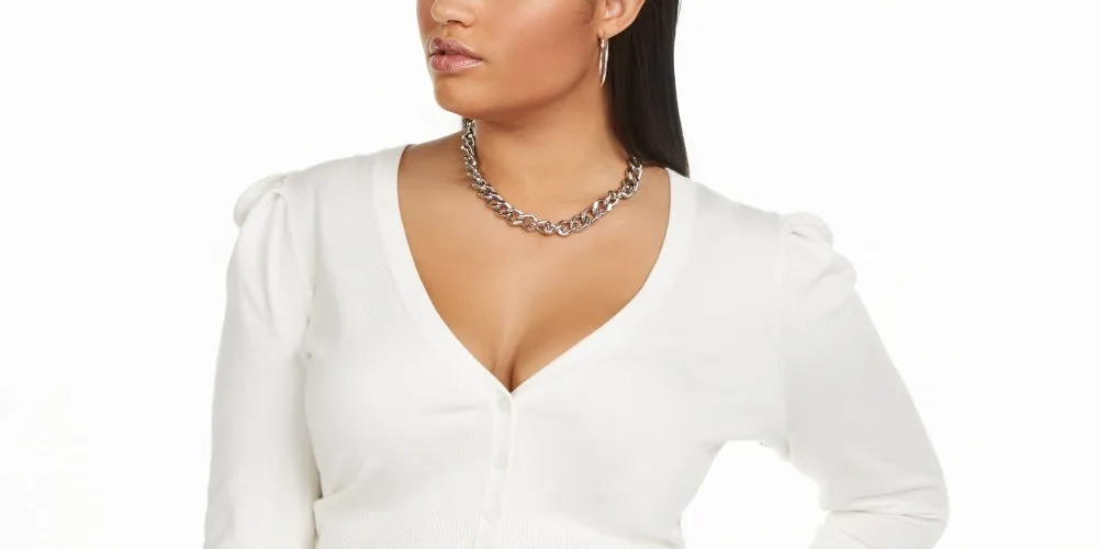 Danielle Bernstein Women's Plus Size Puff Sleeve Cardigan Natural Size 1X sold by Ruumur product image thumbnail 2