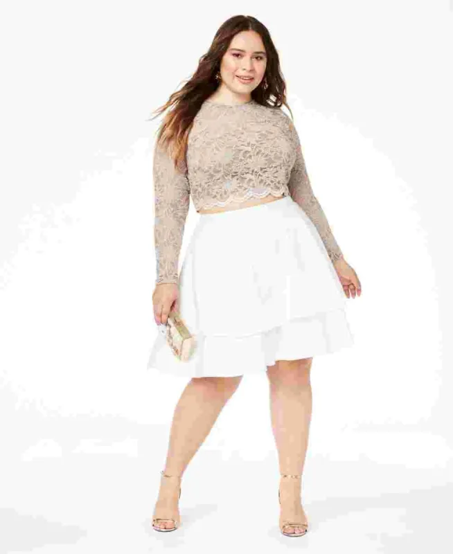 City Studios Women's Trendy Plus Lace Fit & Flare Dress Brown Size 18W sold by Ruumur