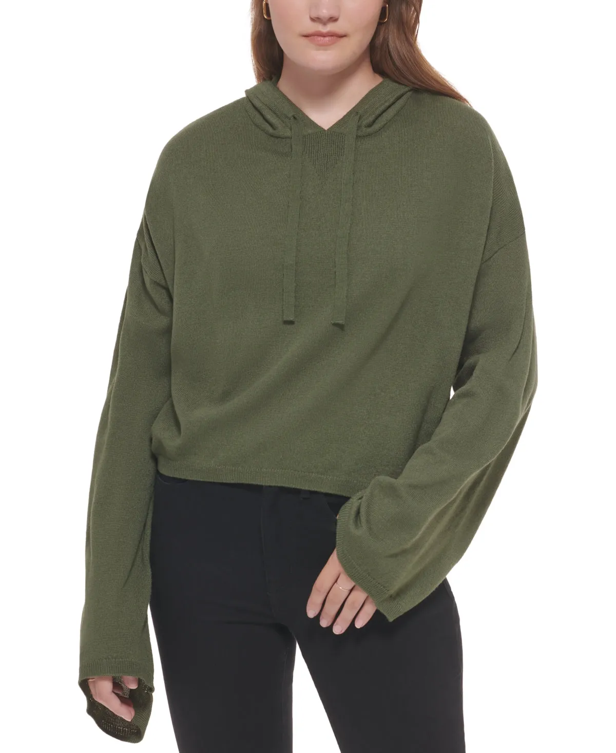 Calvin Klein Women's Hooded Bell Sleeve Top Green Size Small sold by Ruumur