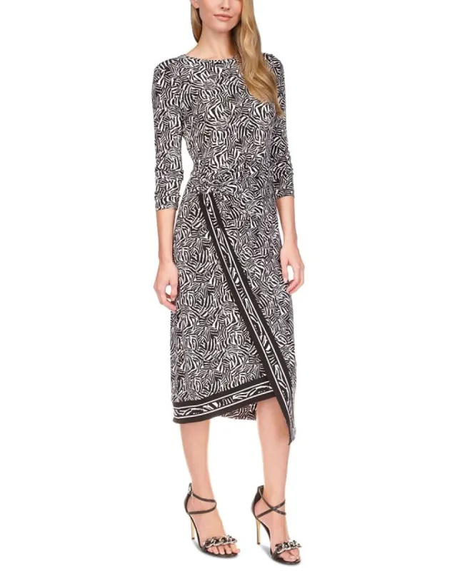 Michael Kors Women's Zebra Print Asymmetrical Midi Dress Black sold by Ruumur