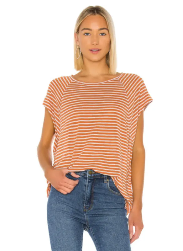 Free People Women's Striped Halo Tee Polyester Cotton Shirt Brown Size Medium sold by Ruumur