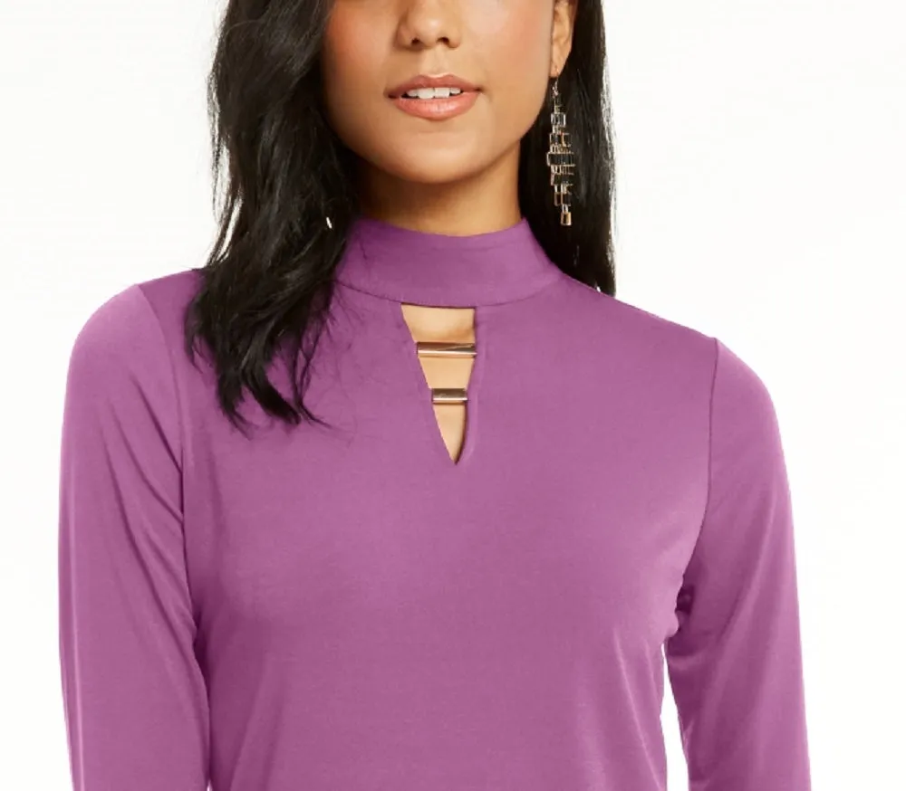 Thalia Sodi Women's Hardware-Trim Mock-Neck Top Bright Pink Size Small sold by Ruumur product image thumbnail 2
