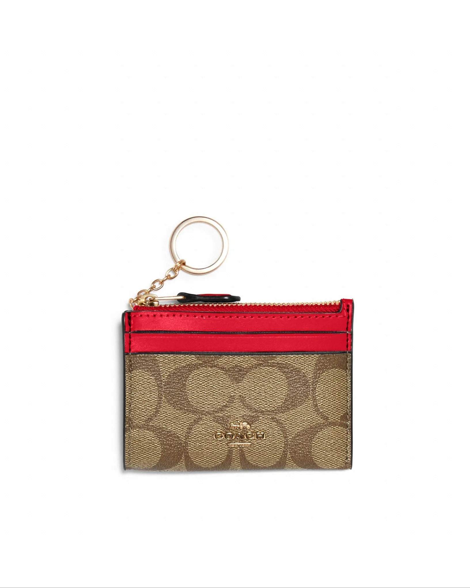Coach Women's Khaki & Electric Red Mini Skinny Id Case In Signature Canvas sold by Ruumur
