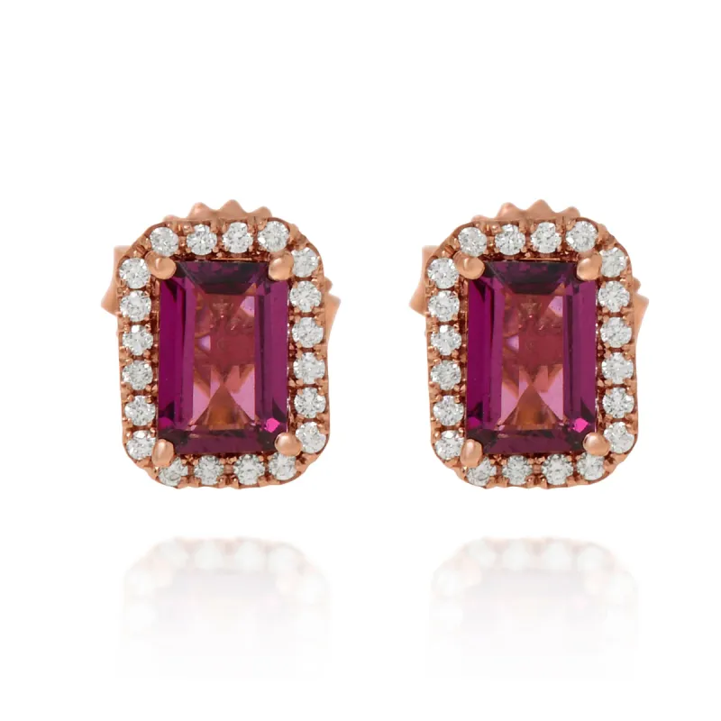 Suzanne Kalan 14K Rose Gold, Rhodolite and Diamond Stud Earrings PE635-RGRD made by Ruumur