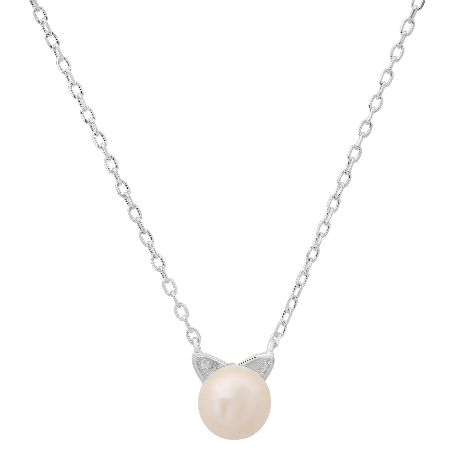 Sterling Silver Kitty Cat Genuine Pearl Necklace sold by Ruumur