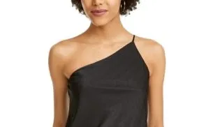 Leyden Women's Tie At Side Spaghetti Strap Asymmetrical Neckline Blouse Party Top Black Size Small sold by Ruumur product image thumbnail 2