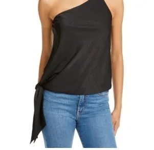 Leyden Women's Tie At Side Spaghetti Strap Asymmetrical Neckline Blouse Party Top Black Size Small sold by Ruumur product image thumbnail 3