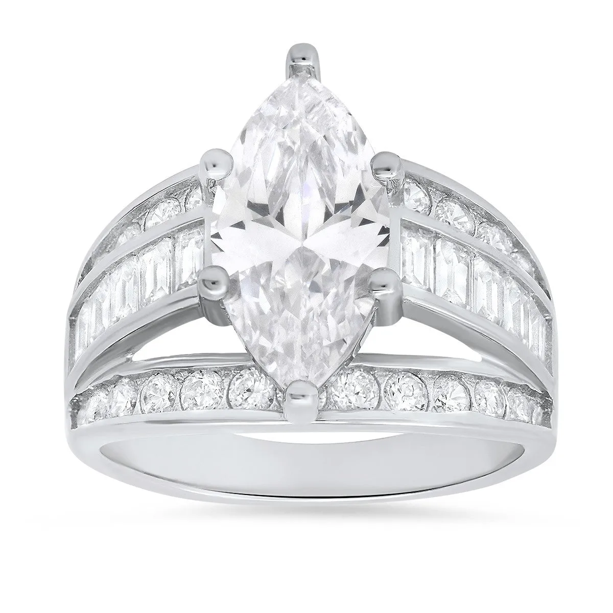 Sterling Silver Marquise-cut CZ Statement Ring sold by Ruumur