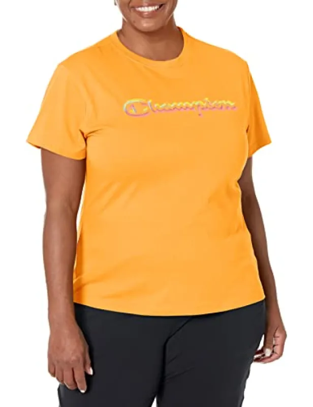 Champion Women's Classic Logo T-Shirt Orange Size X Small sold by Ruumur