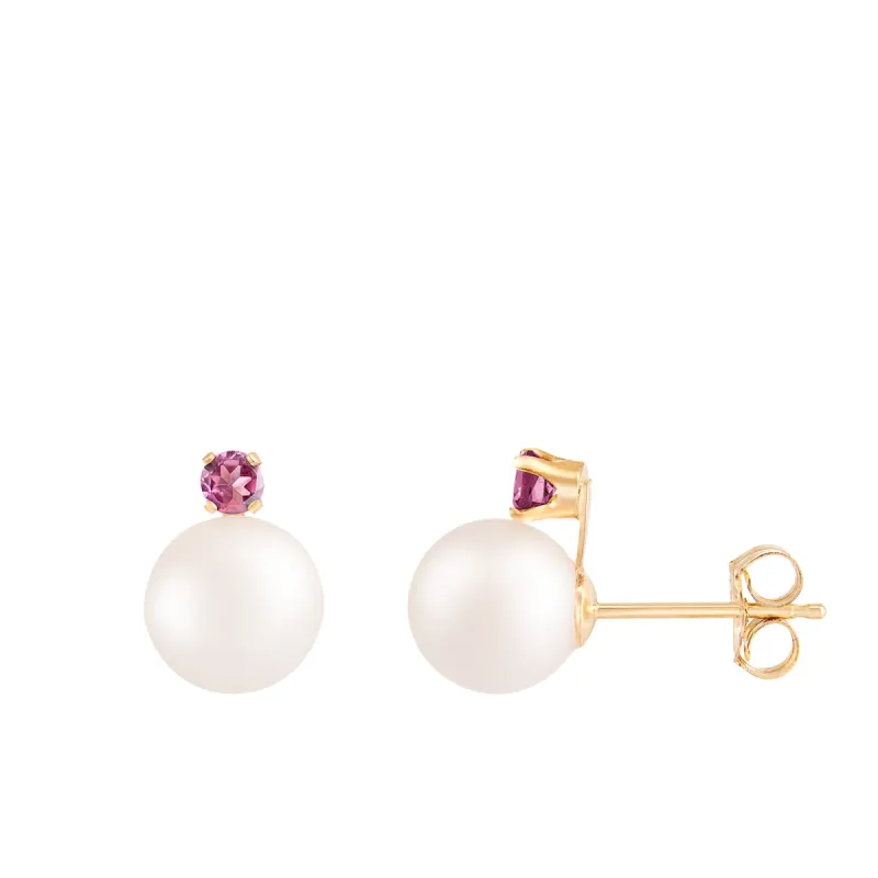 Splendid Pearls 7mm Pink Topaz Pearl Earrings sold by Ruumur