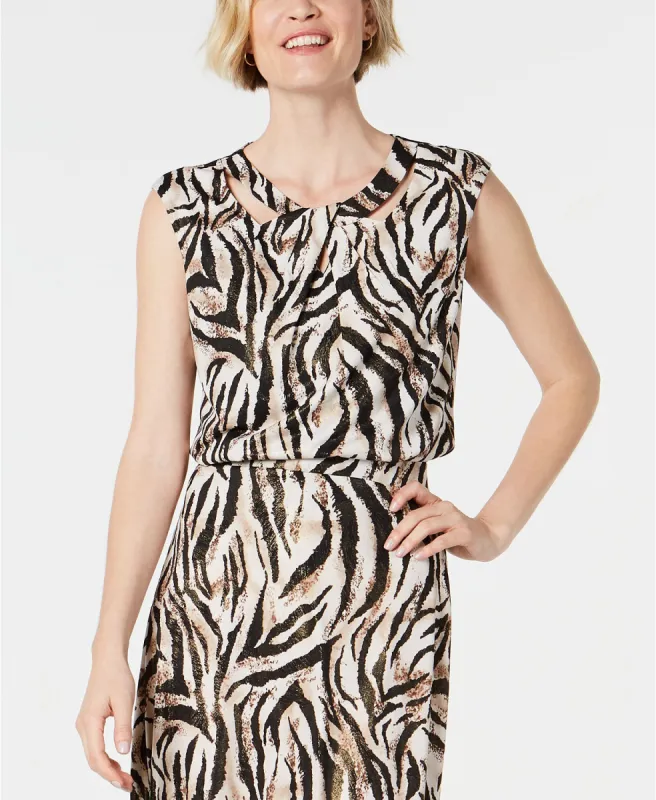Kasper Women's Animal-Print Sleeveless Top Beige Size Small sold by Ruumur