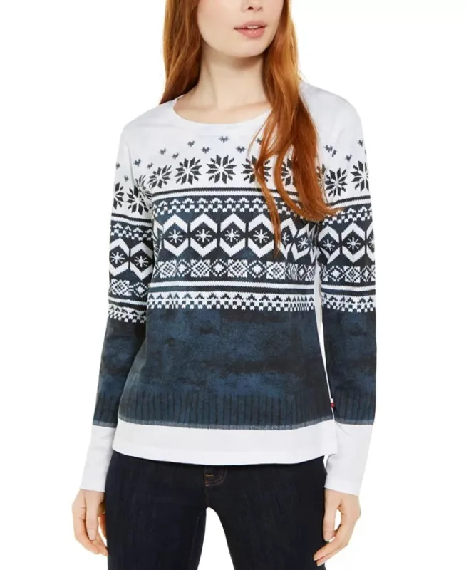 Tommy Hilfiger Women's Fair Isle Cotton Top White Size X-Small sold by Ruumur