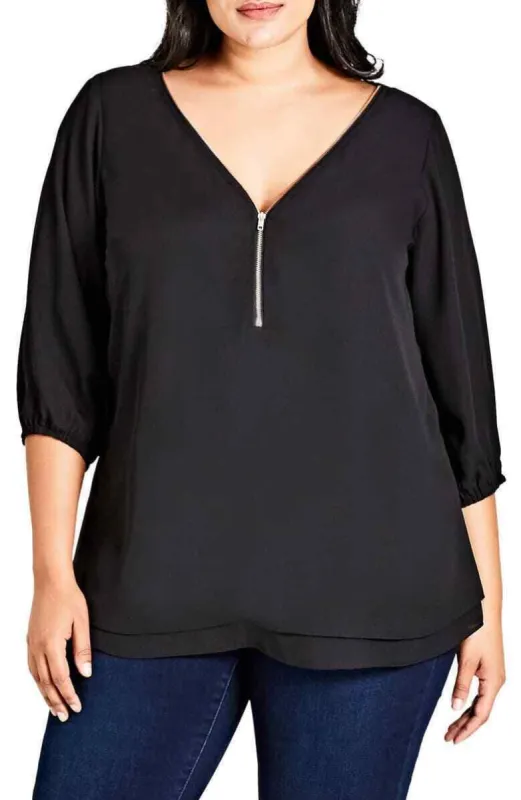 City Chic Women's Sexy Fling Zip Front Top Black Size Petite Small sold by Ruumur