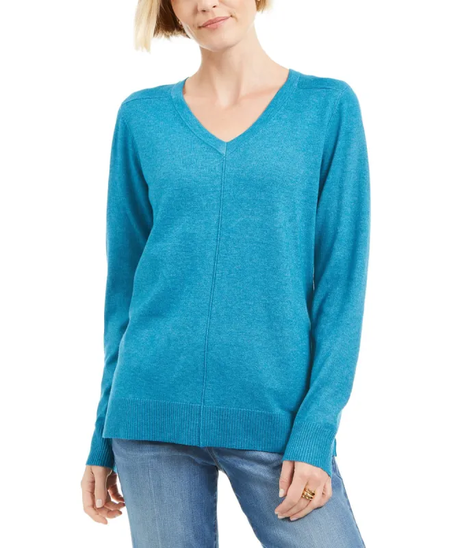 Karen Scott Women's V-Neck Pullover Sweater Blue Size Medium sold by Ruumur