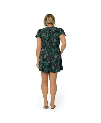 Leota Women's Tropical Print Faux Wrap Romper Green Size 1X sold by Ruumur product image thumbnail 3