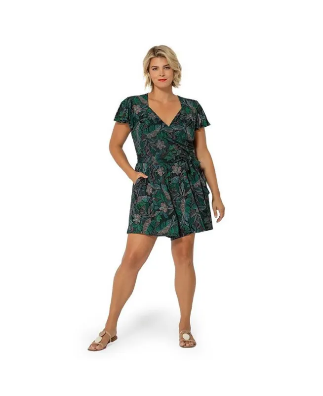 Leota Women's Tropical Print Faux Wrap Romper Green Size 1X sold by Ruumur