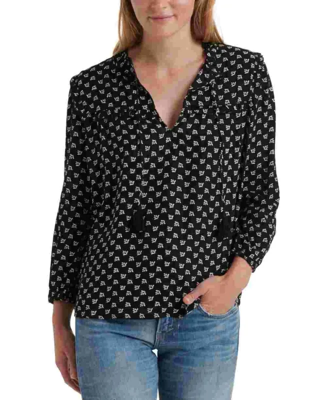 Lucky Brand Women's Miriam Ruffle Top Black Size Small sold by Ruumur