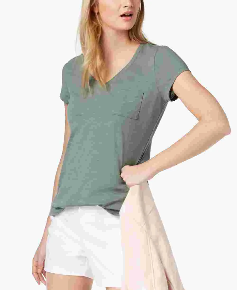 Maison Jules Women's Relaxed Fit Button Front Blouse Green Size X-Small sold by Ruumur
