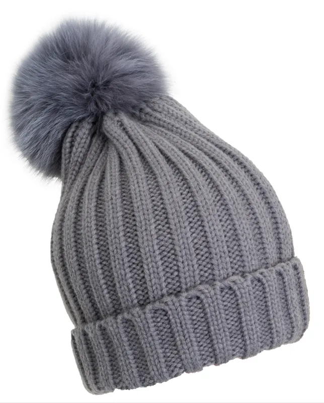 Rebecca and Rifka Knitted Beanie with Pompom(BW-128-GY) sold by Ruumur