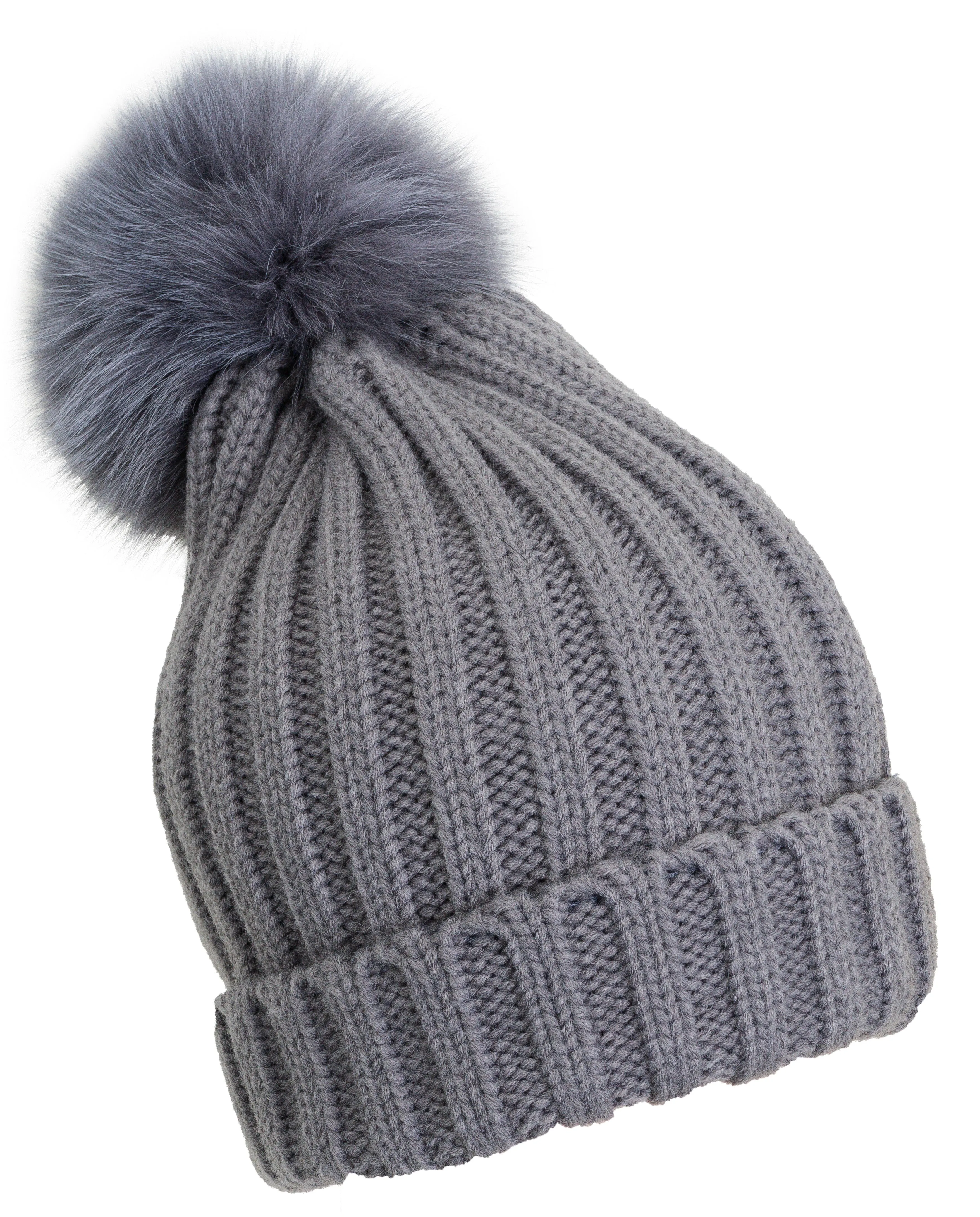 Rebecca and Rifka Knitted Beanie with Pompom(BW-128-GY) sold by Ruumur