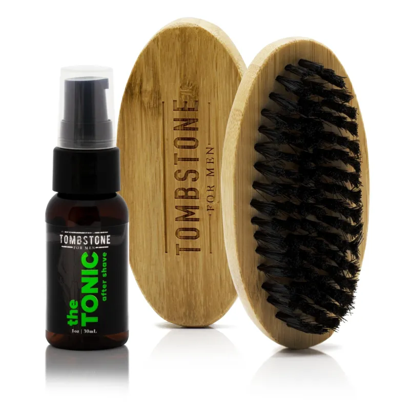 Tombstone for Men The Tonic Post-Shave Cooling Relief After Shave & The Beard Brush Set sold by Ruumur