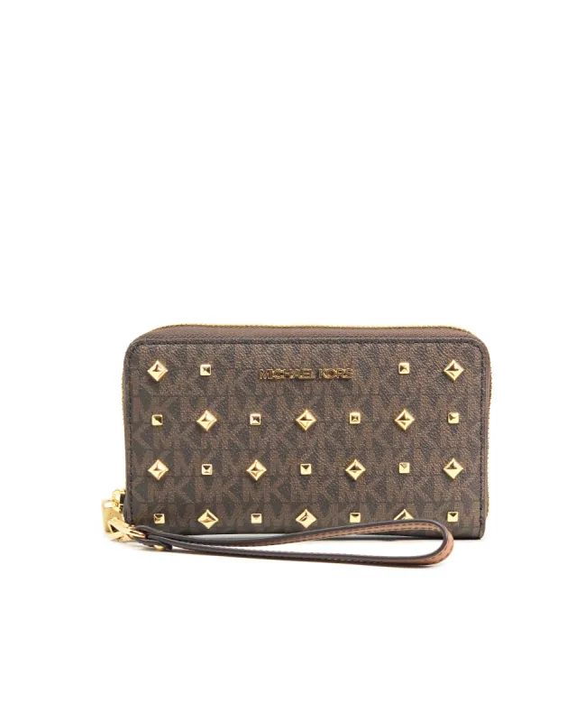 Michael Kors Women's Brown Jet Set Travel Studded Multifunction Phone Case made by Ruumur