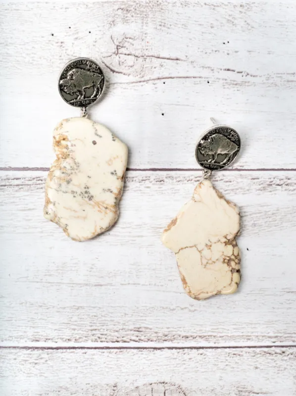 Don't Be A Salty Heifer Cream Howlite Rock Slab With Buffalo Nickel Coin Earrings made by Ruumur