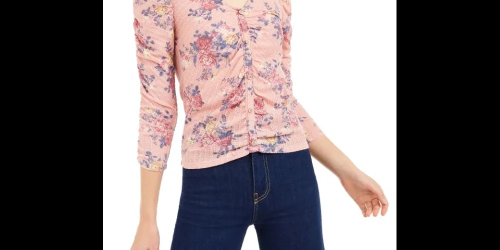 Crave Fame Junior's Ruched Floral Top Pink Size Large sold by Ruumur product image thumbnail 2