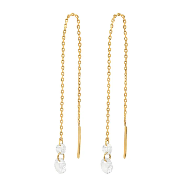 Gold Threader with Floating CZ Stone Accents sold by Ruumur