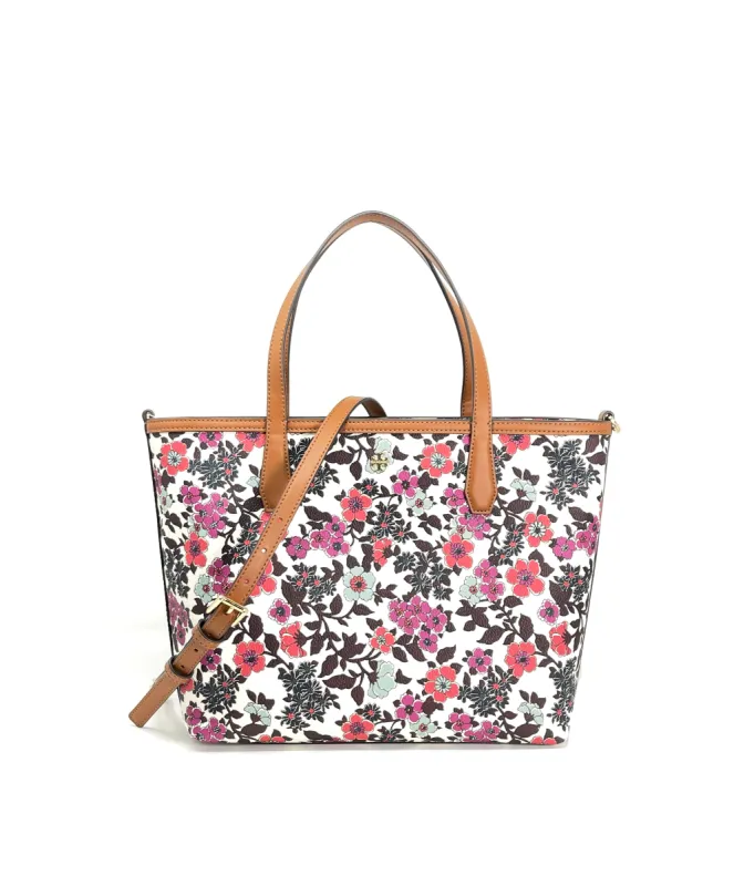 Tory Burch Cream Red Blue Wallpaper Floral Kerrington Small Tote made by Ruumur