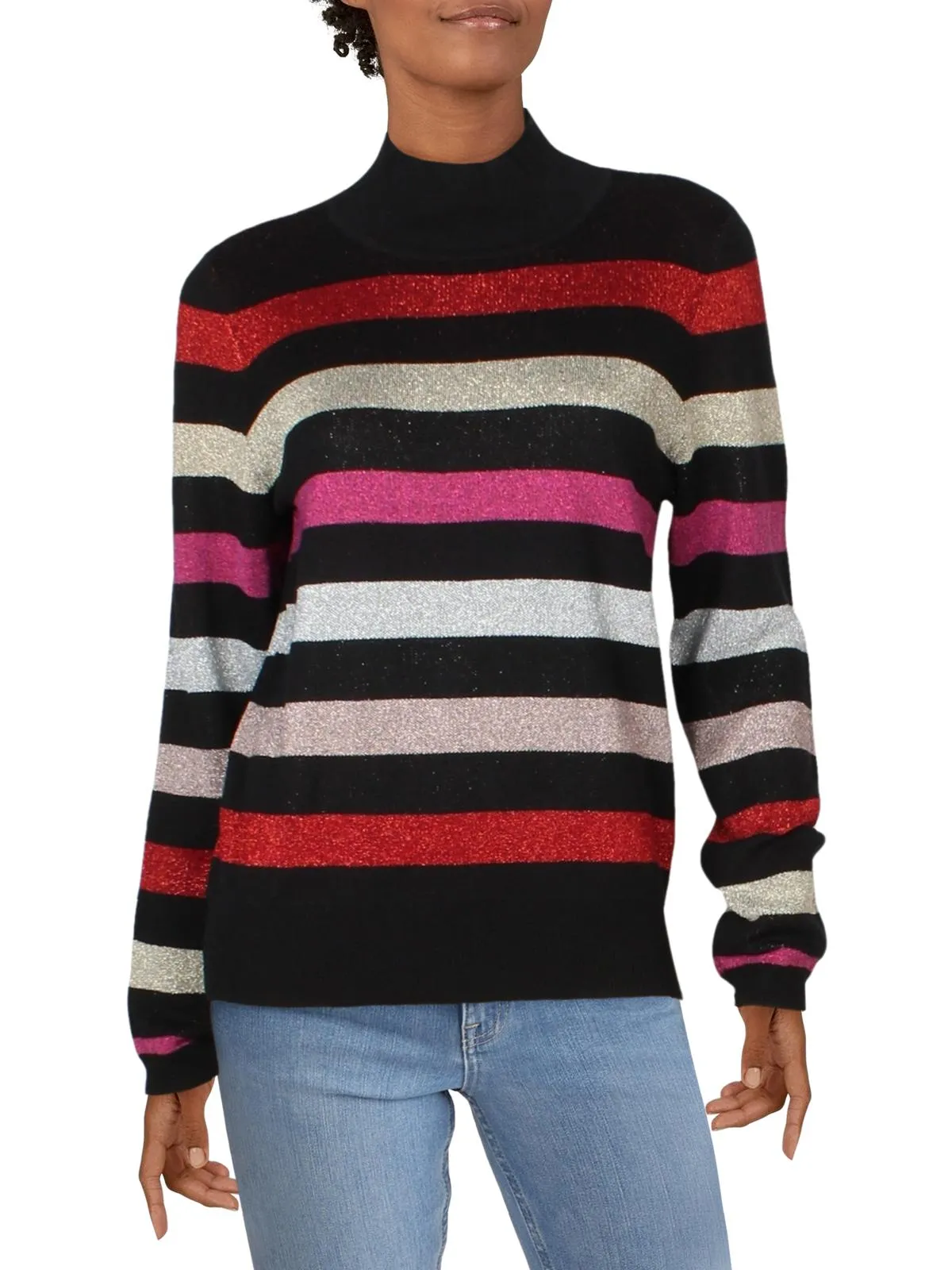 Maison Jules Women's Metallic Turtleneck Pullover Sweater Black Size X-Small sold by Ruumur