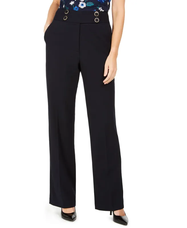 Calvin Klein Women's High-Rise Buttoned-Waist Dress Pants Navy Size 4 sold by Ruumur