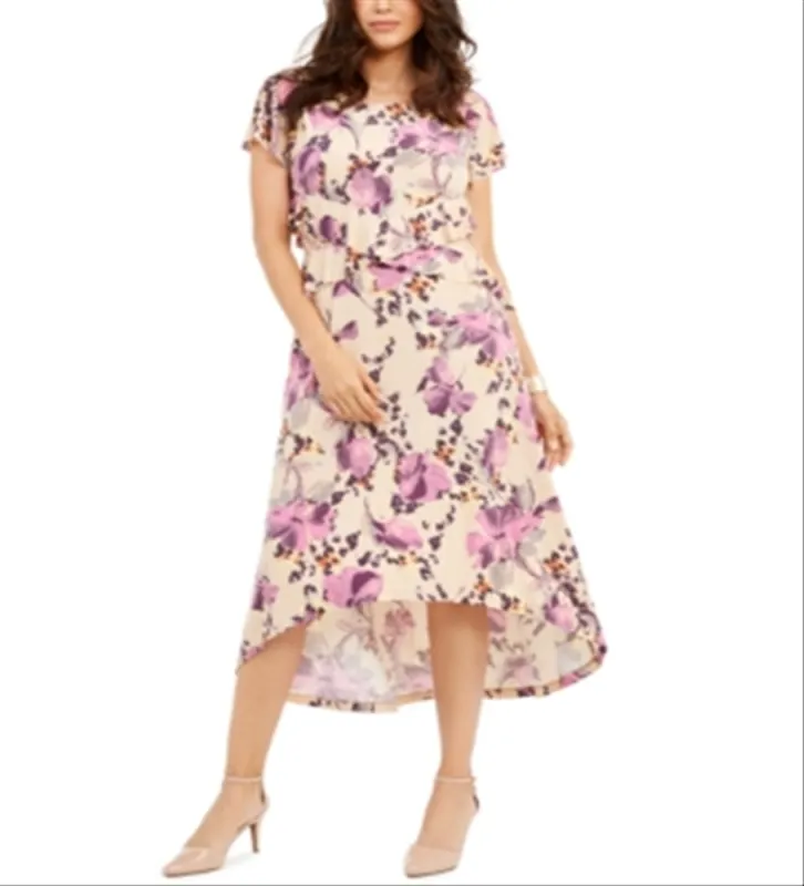 Thalia Sodi Women's Printed Cutout Waist High Low Hem Dress Brown Size X-Small sold by Ruumur