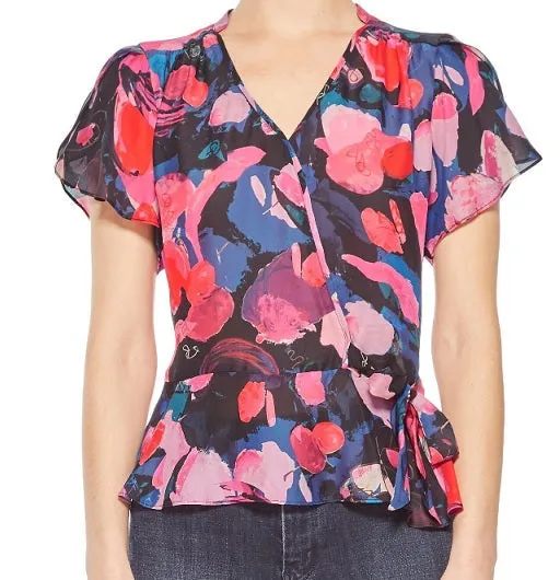 Parker Women's Sheer Tie Printed Short Sleeve V Neck Top Pink Size Small sold by Ruumur product image thumbnail 3