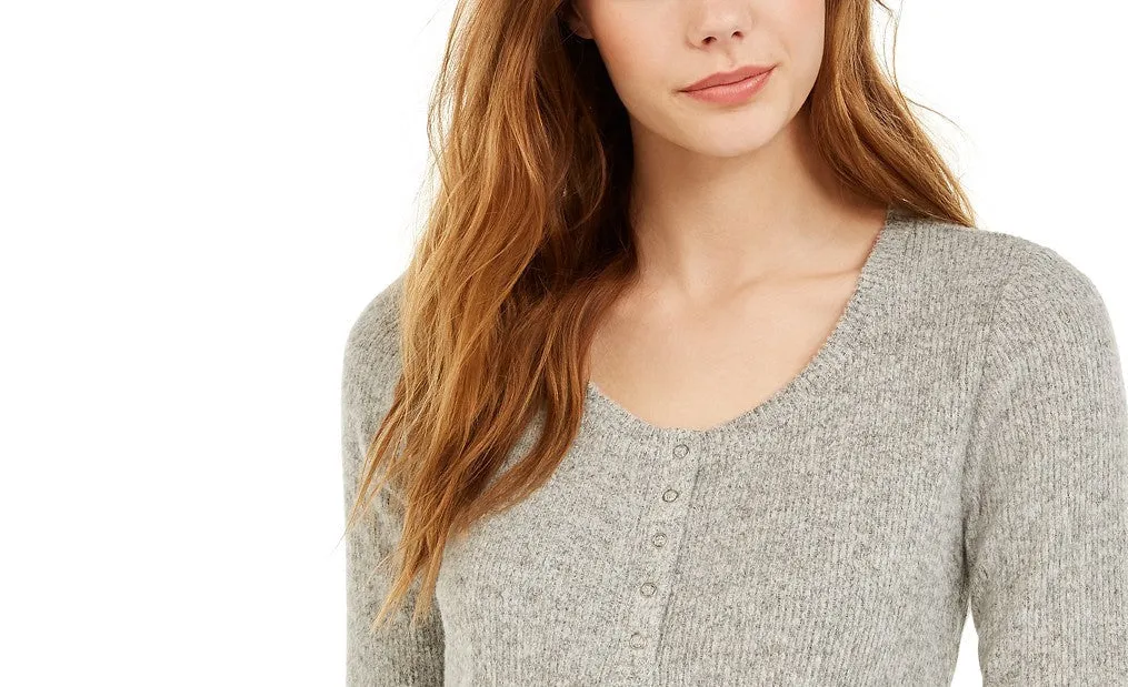 Hippie Rose Juniors' Women's Henley Top Gray Size X-Small sold by Ruumur product image thumbnail 2