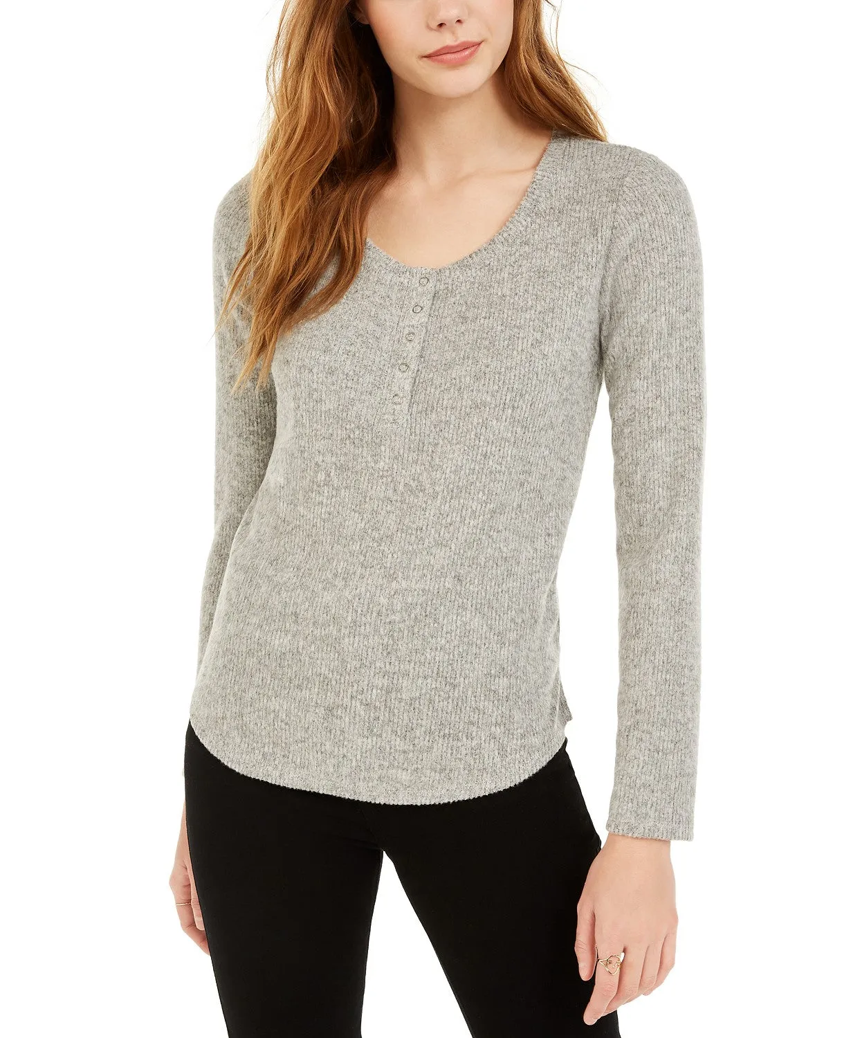 Hippie Rose Juniors' Women's Henley Top Gray Size X-Small sold by Ruumur