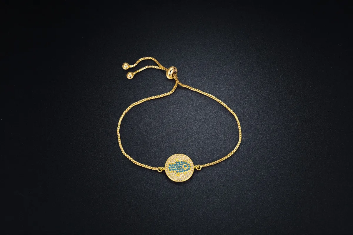 SteelTime Women's Brass White And Blue Simulated Diamond Hamsa Drawstring Bracelet sold by Ruumur