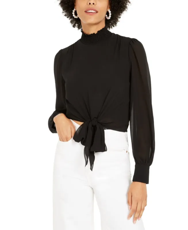 Lucy Paris Women's Mock-Neck Tie-Hem Top Black Size Small sold by Ruumur