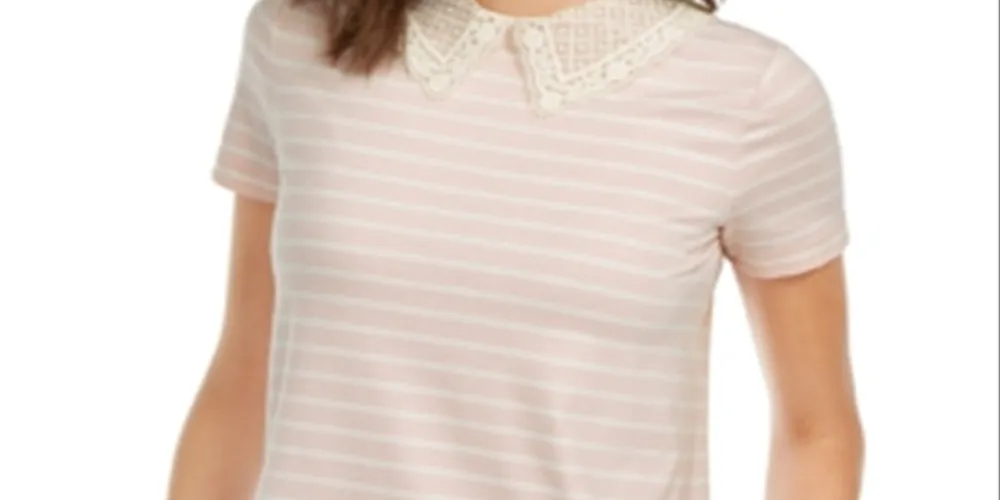 Maison Jules Women's Striped Lace Collar Top Pink Size XXS sold by Ruumur product image thumbnail 2