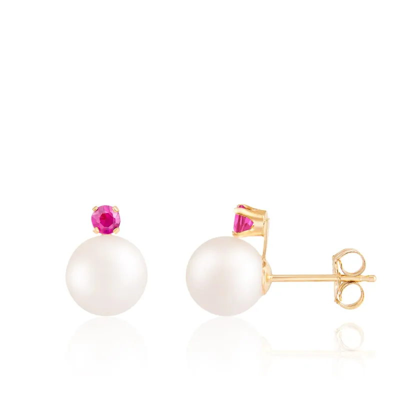 Splendid Pearls Akoya Pearl Ruby Earrings 14K sold by Ruumur