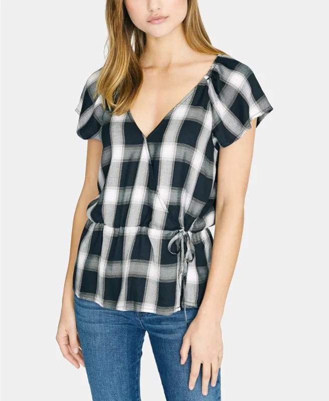 Sanctuary Women's Sunstone Faux Wrap Plaid Top Black Size XX Small sold by Ruumur
