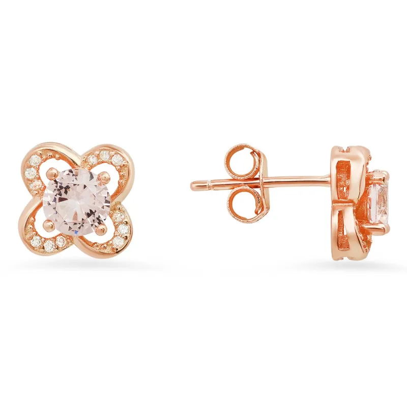 14k Rose Gold Over Silver Morganite CZ Flower Stud Earrings sold by Ruumur