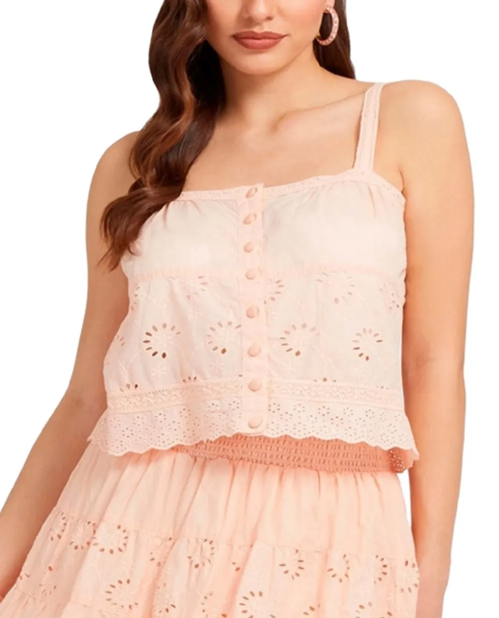 GUESS Women's Cotton Button Front Eyelet Tank Top Pink Size Small sold by Ruumur product image thumbnail 2