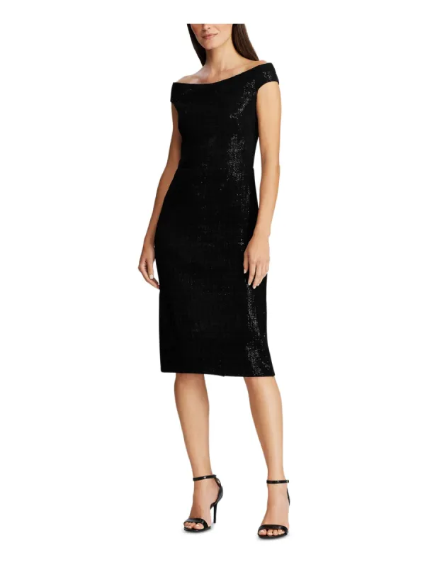 Ralph Lauren Women's Sequined Short Sleeve Off Shoulder MIDI Sheath Party Dress Black Size 4 Petite sold by Ruumur