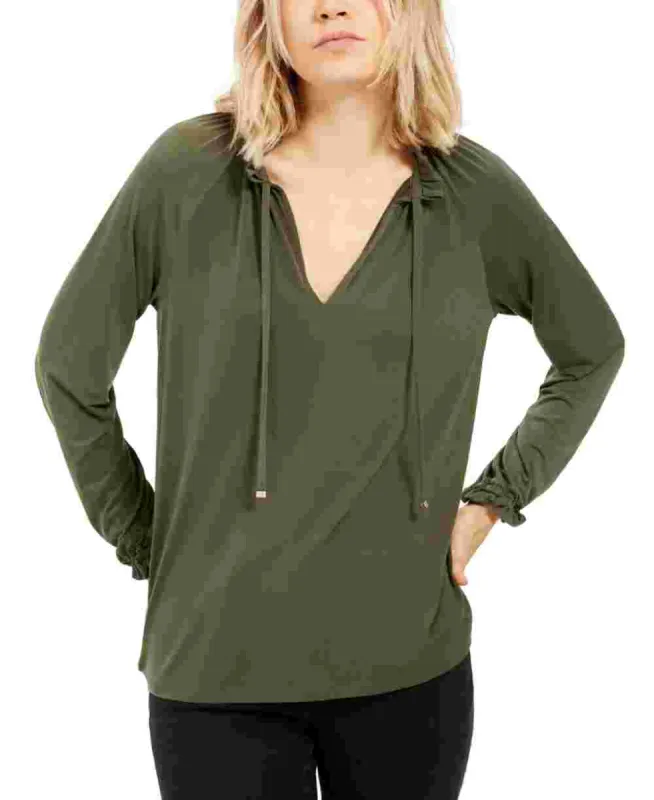 Michael Kors Women's Long Sleeve Keyhole Blouse Wear To Work Top Green Size Petite Large sold by Ruumur