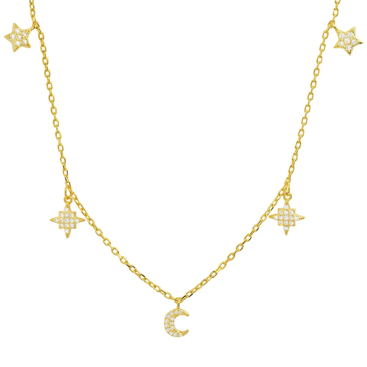 Sterling Silver Dangling CZ Celestial Charm Necklace sold by Ruumur product image thumbnail 2