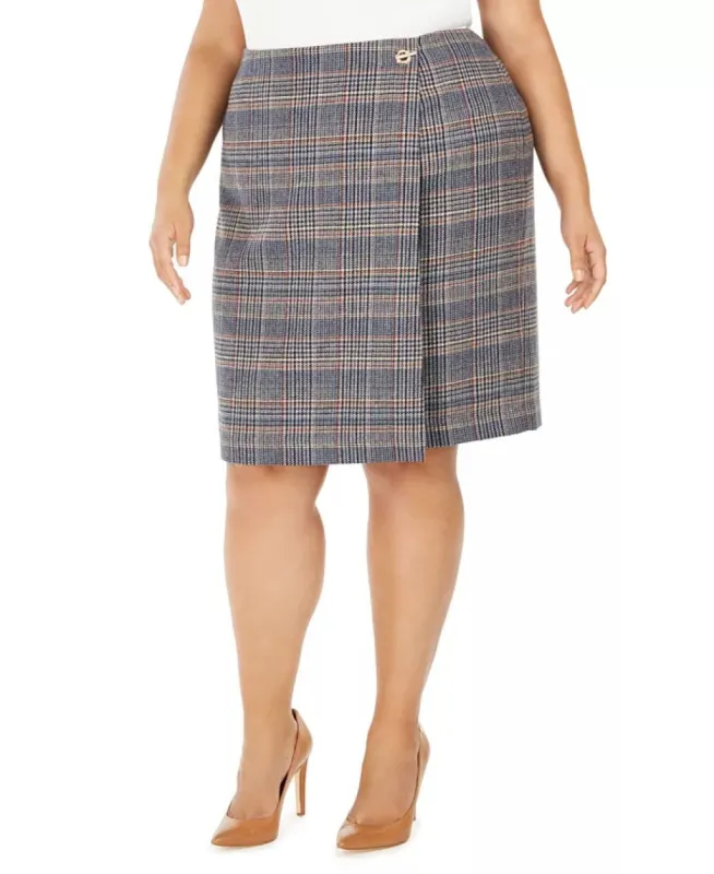 Calvin Klein Women's Plus Plaid Tweed Pencil Skirt Brown Size 14W sold by Ruumur